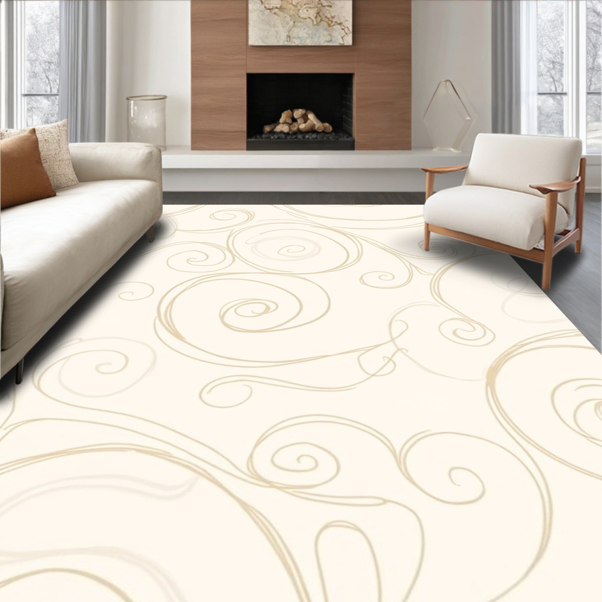 Cream Swirl Abstract Pattern Rug