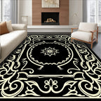 Ornate Floral Black Cream Scroll Rug