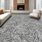 Bold Black Abstract Labyrinth Pattern Rug