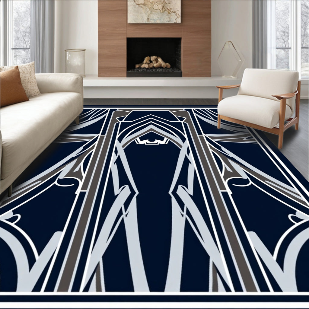 Dark Blue Geometric Archway Design Rug