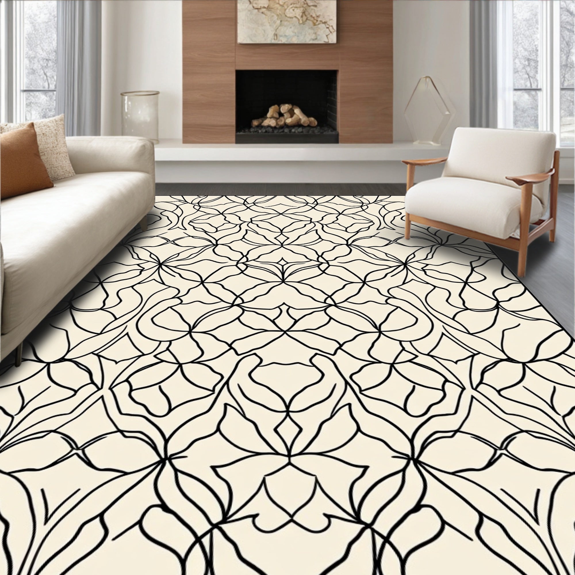 Delicate Floral Lattice Abstract Art Rug