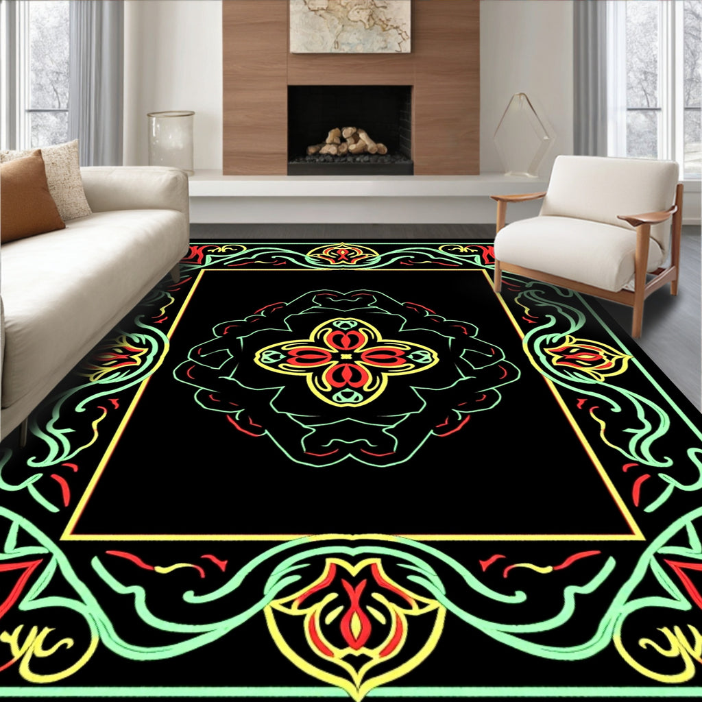 Vintage Floral Geometric Outline Rug