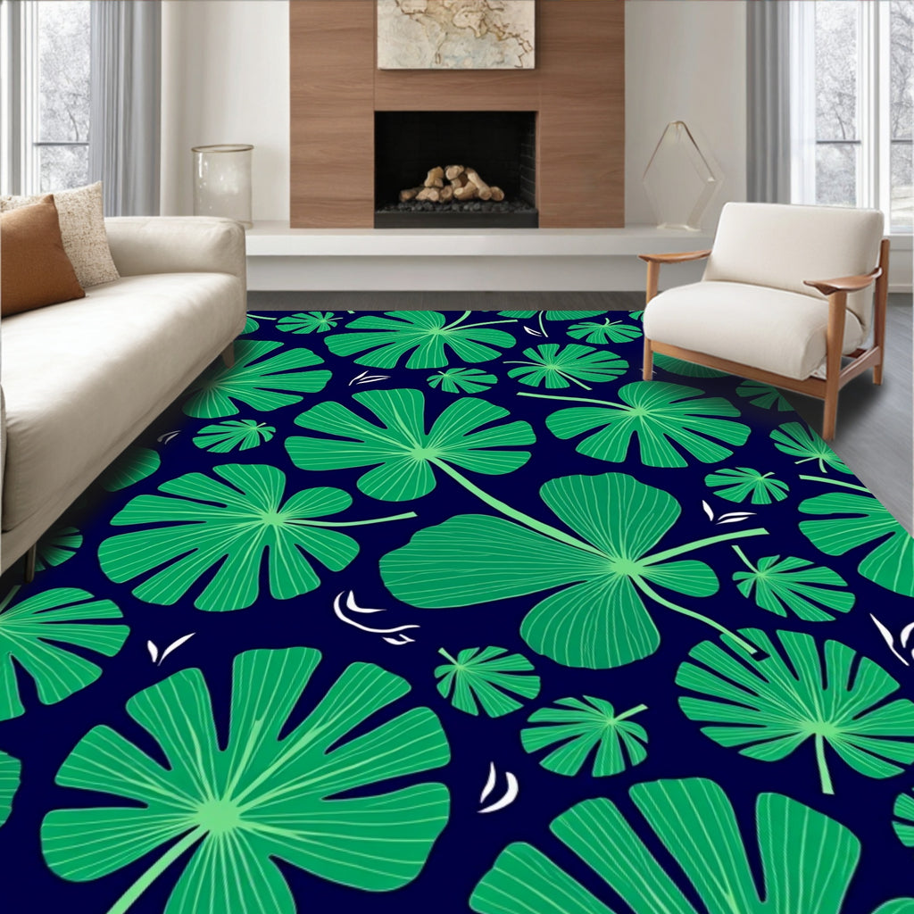 Emerald Ginko Leaf Pattern Rug