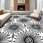 Daisy Patterned Graphic Line Art Rug