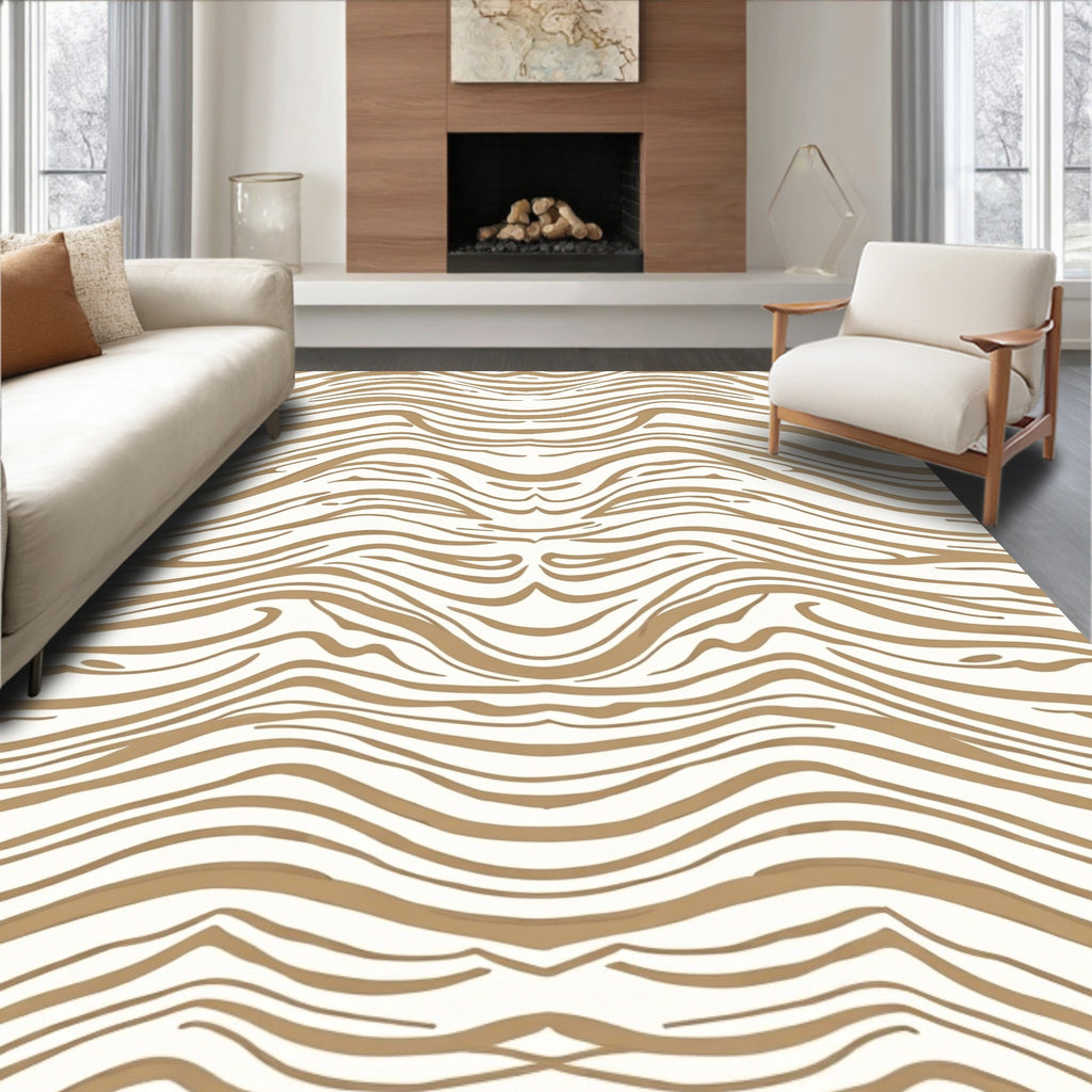 Abstract Swirls Beige Striped Pattern Rug