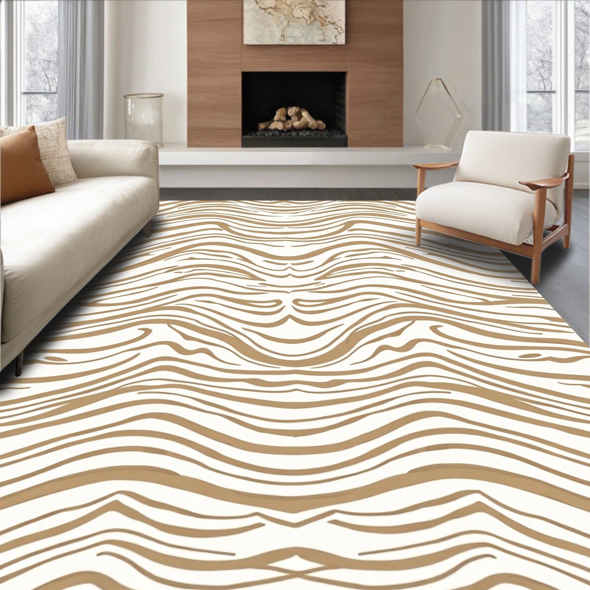 Abstract Swirls Beige Striped Pattern Rug