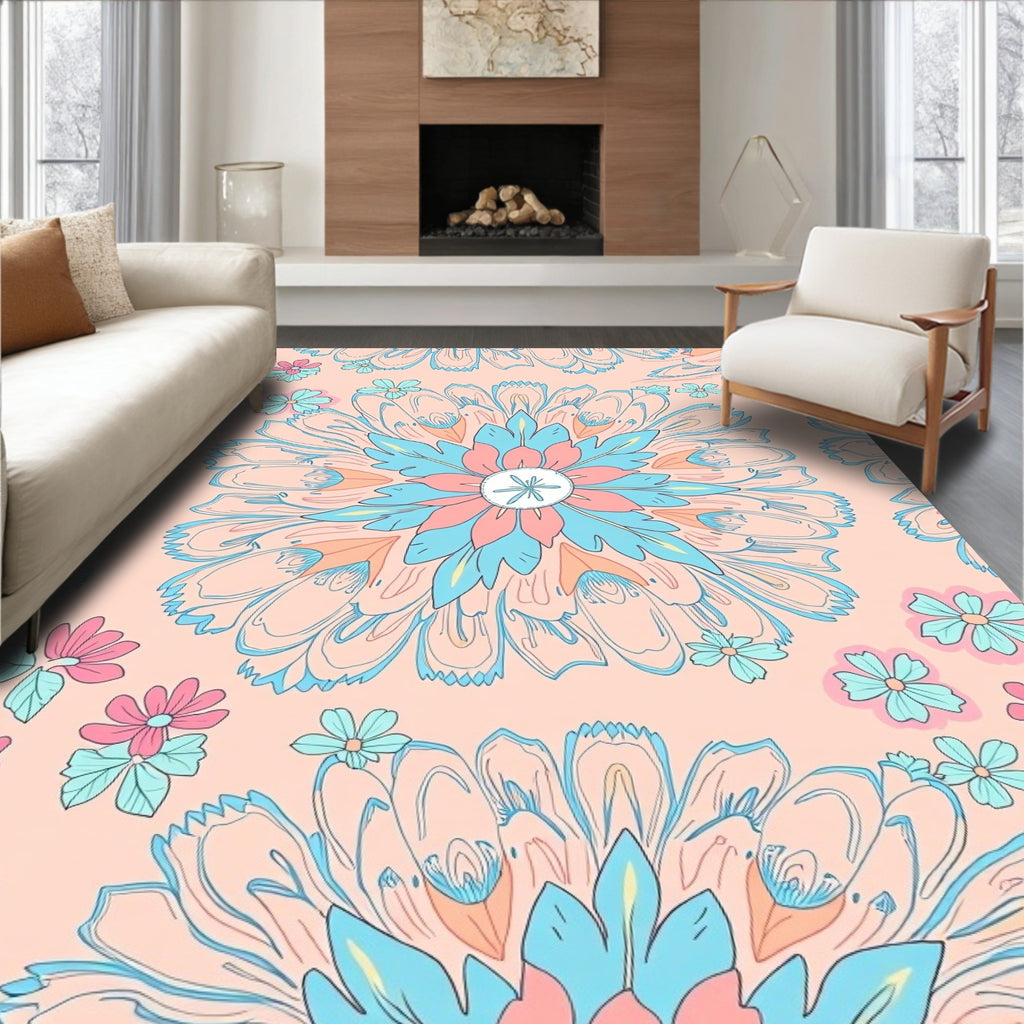 Whimsical Floral Mandala Pattern Rug