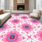 Pink Floral Pattern With Blue Accents Rug