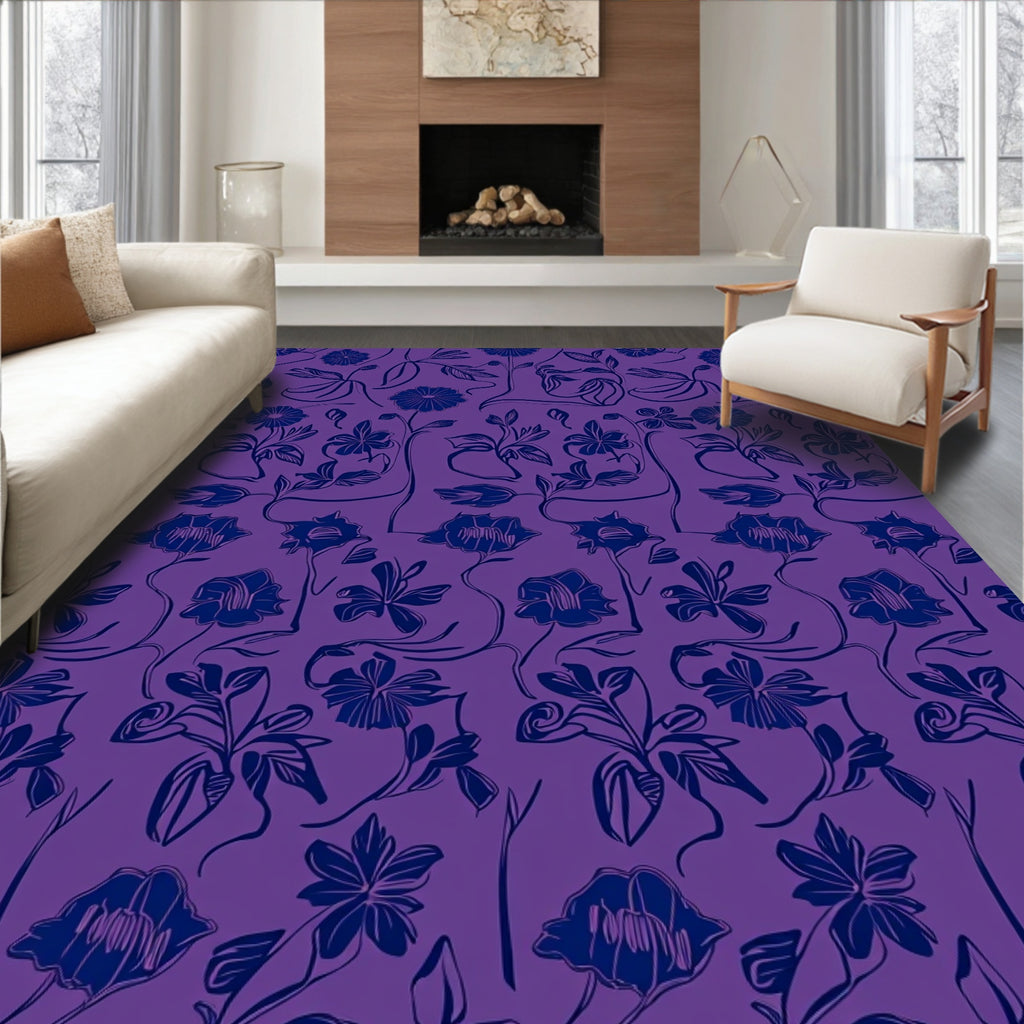 Bold Floral Sketch Pattern Rug