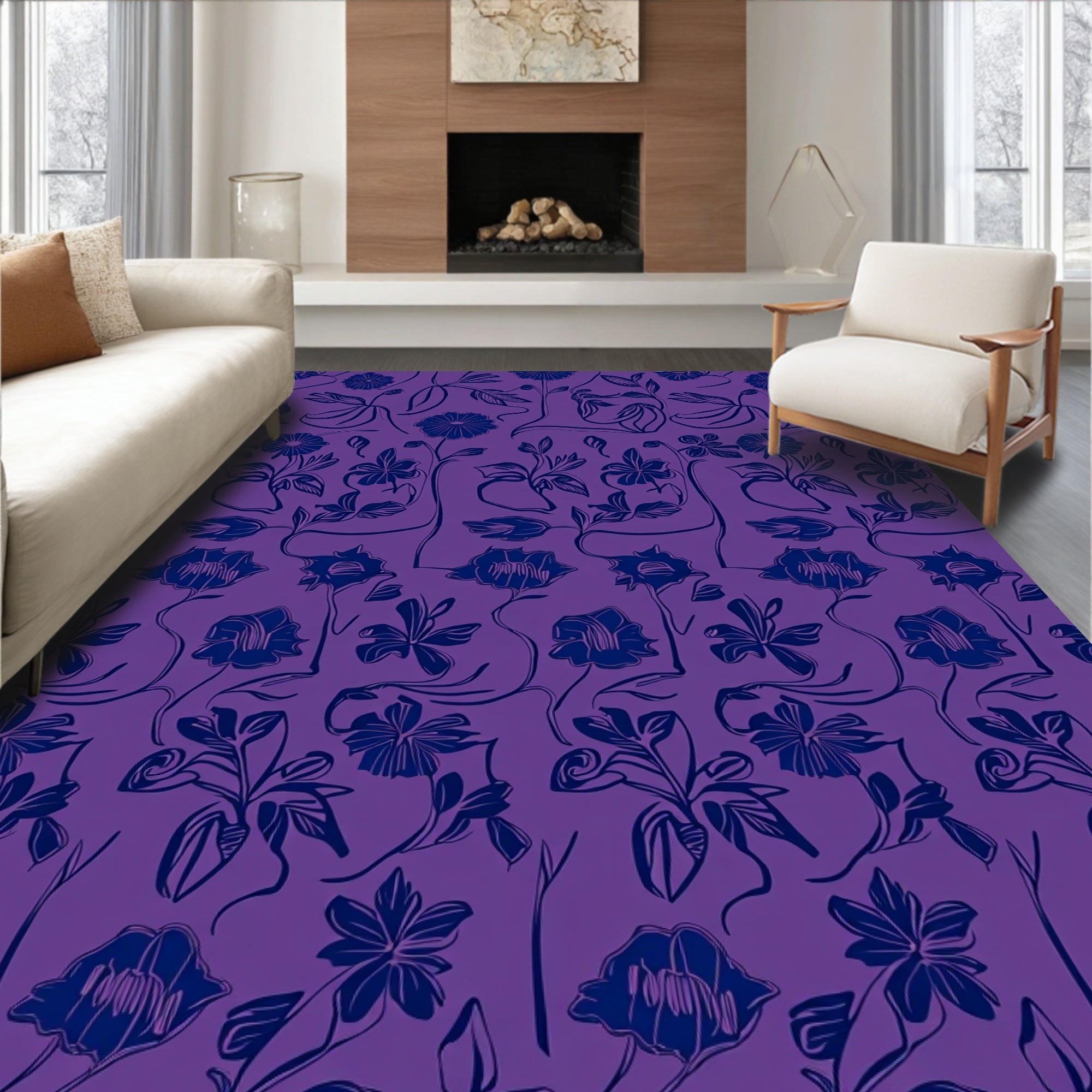 Bold Floral Sketch Pattern Rug
