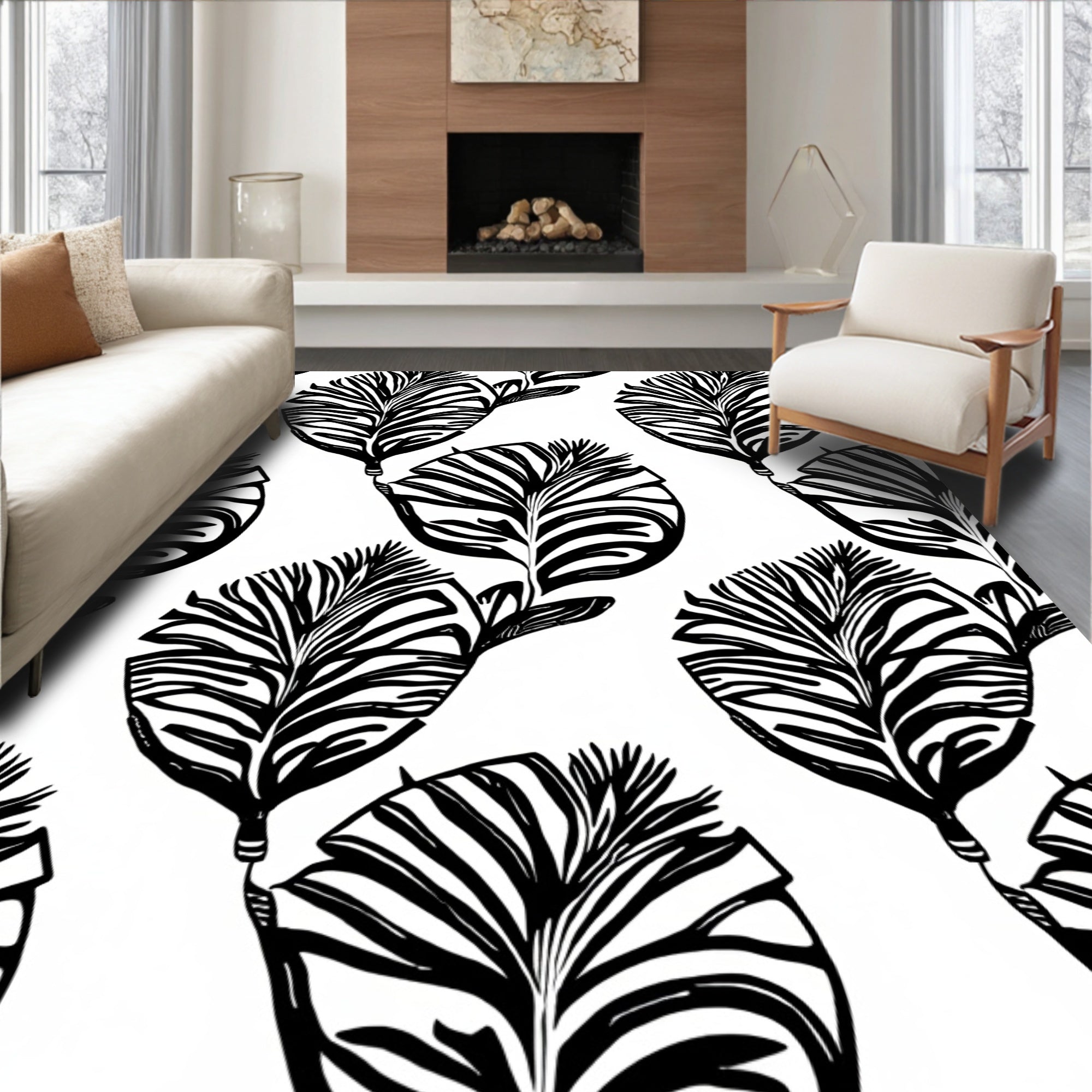 Bold Zebrated Leaf Pattern Rug