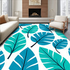 Turquoise Tropical Leaf Pattern Rug