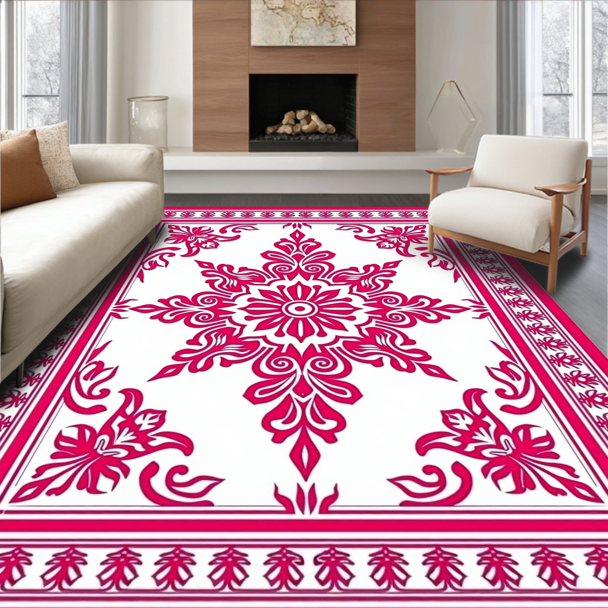 Classic Central Floral Mandala Design Rug
