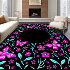 Pink Butterfly Aqua Floral Garden Rug