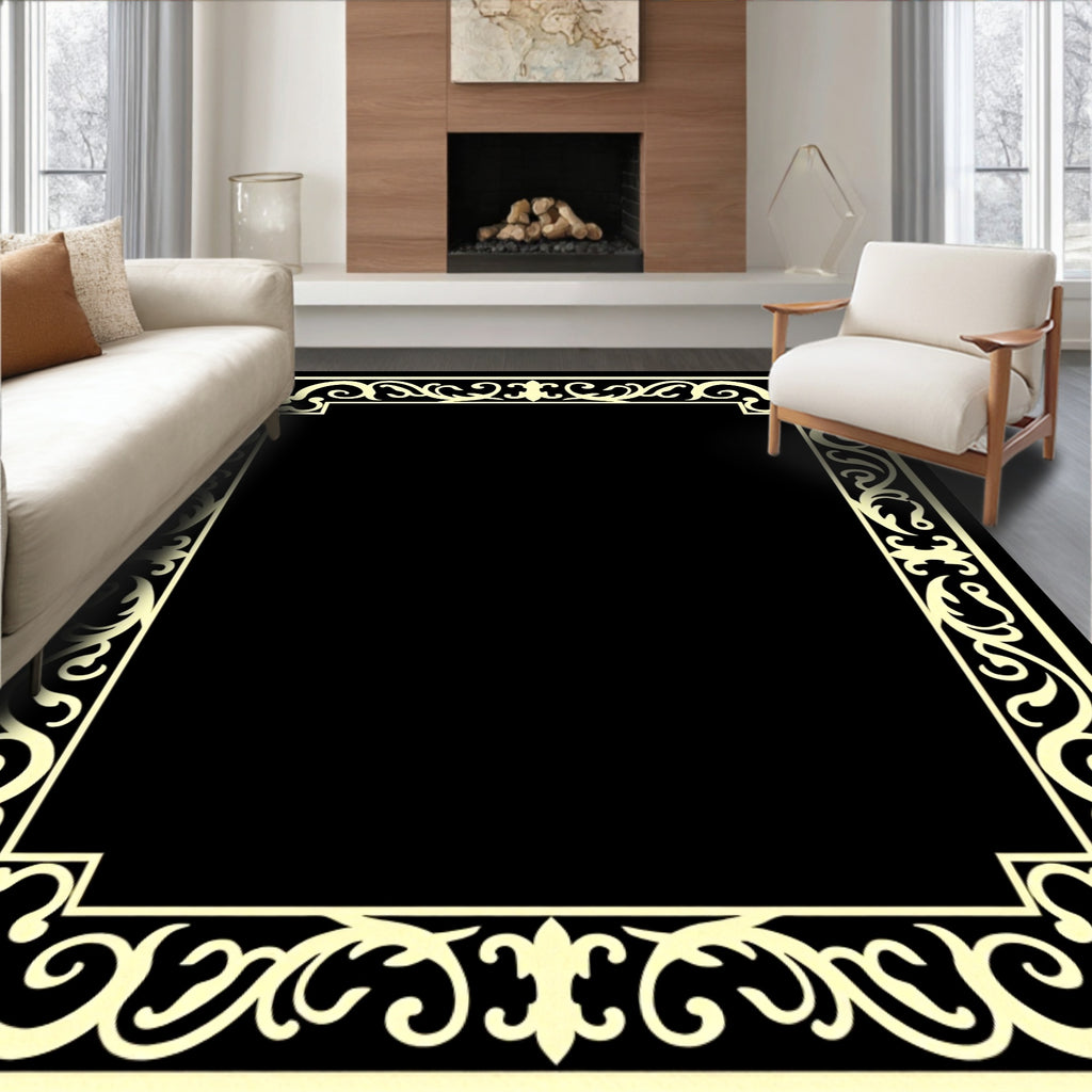 Ornate Scrollwork Cream Border Design Rug