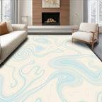 Cream And Sky Blue Swirling Ribbons Rug