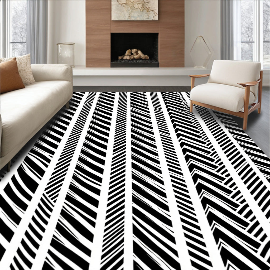 Bold Black White Vertical Stripe Pattern Rug