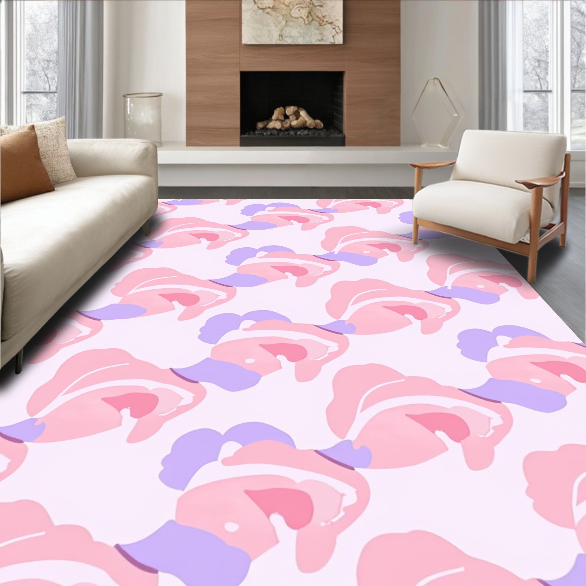Pastel Pink Purple Abstract Forms Rug