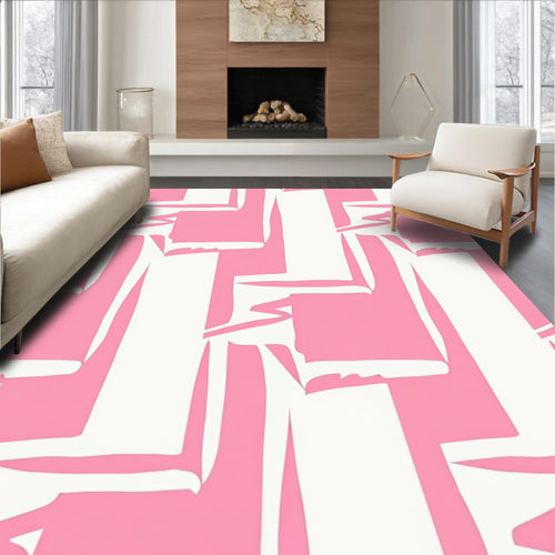 Abstract Pink Geometric Block Design Rug