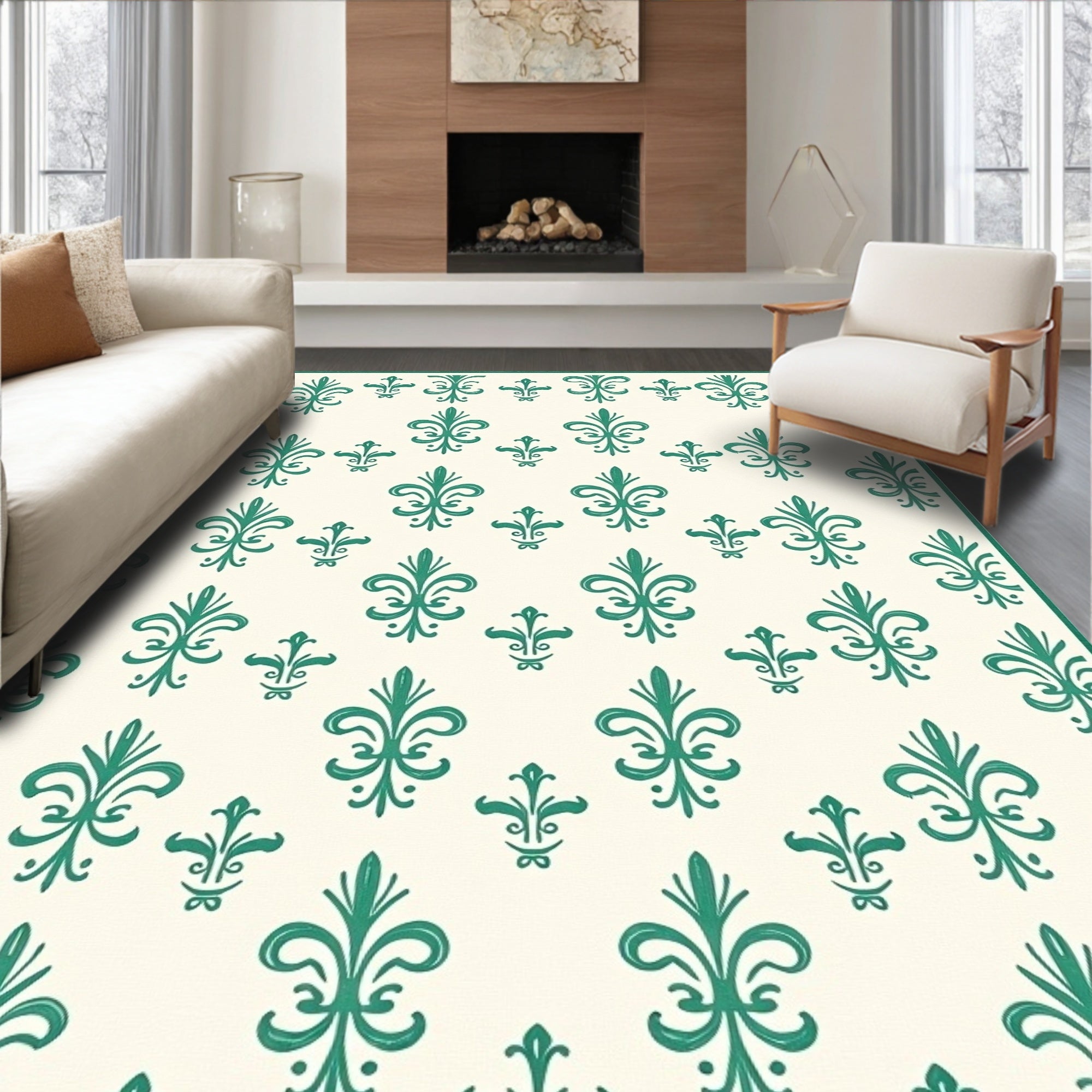Classic Fleur De Lis Repeating Pattern Rug