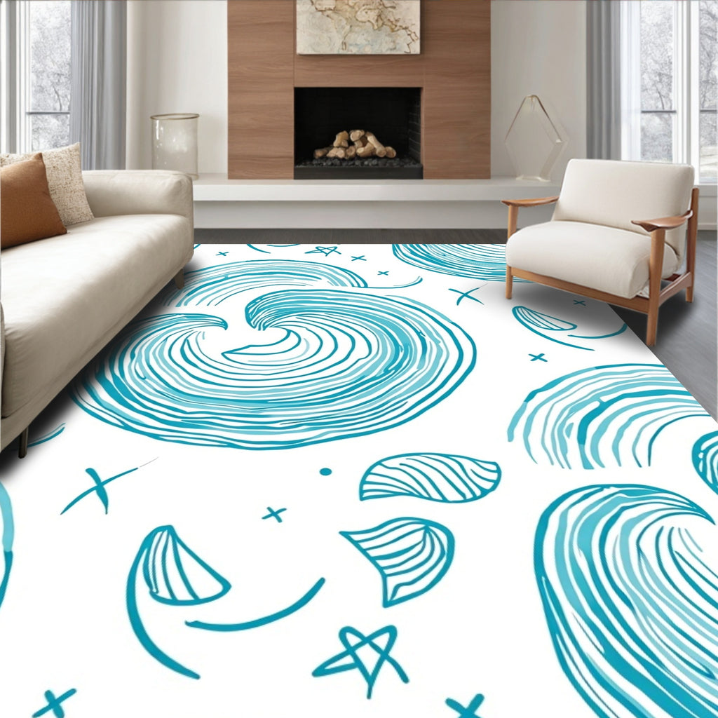 Coastal Wave Shell Pattern Rug