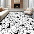 Bold Black Outline Floral Pattern Rug