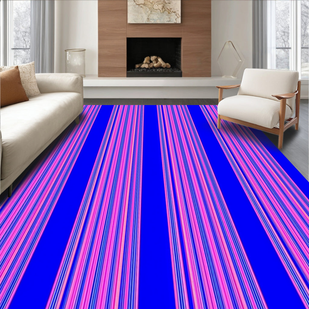 Bold Pink Blue Striped Pattern Rug