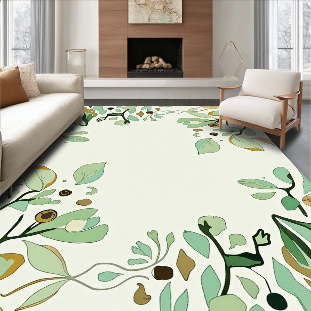 Earthy Green Botanical Abstract Rug