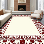Rich Red Floral Vine Pattern Border Rug