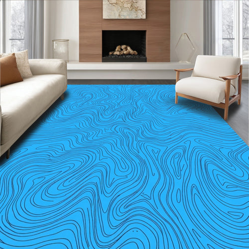 Abstract Blue Wavy Line Pattern Rug