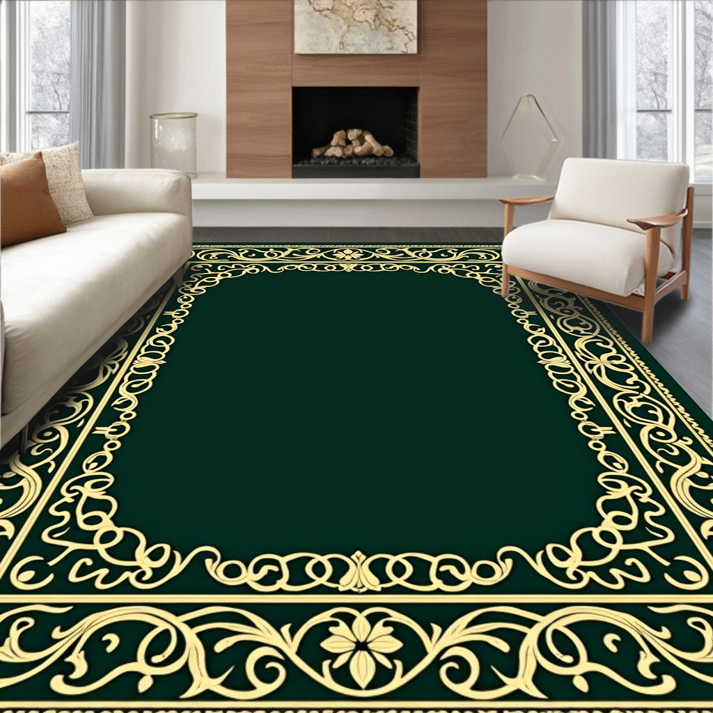 Formal Gold Floral Vine Border Rug
