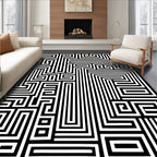 Abstract Black White Geometric Maze Rug