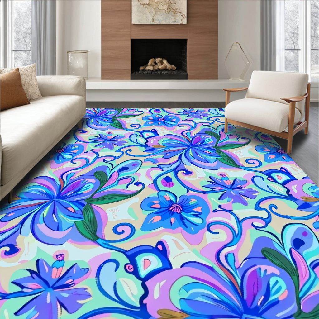 Vibrant Floral Swirls Art Print Rug