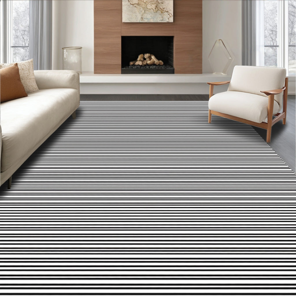 Minimalist Black White Stripe Pattern Rug