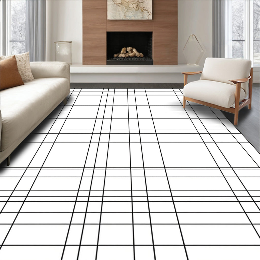 Classic Black White Grid Pattern Rug