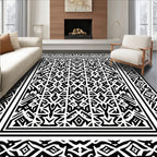 Abstract Mono Black White Patterned Rug