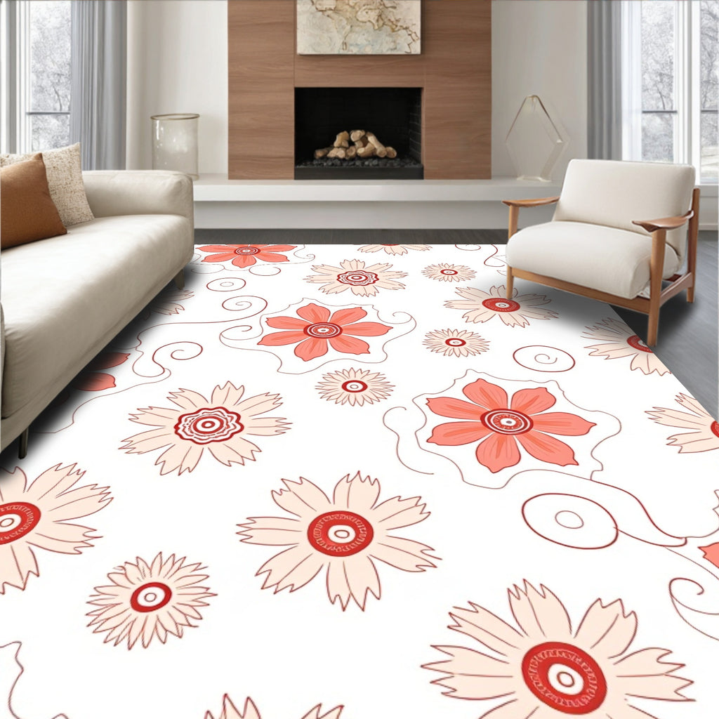 Coral Floral Swirl Pattern Rug