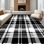 Classic Black White Plaid Pattern Rug