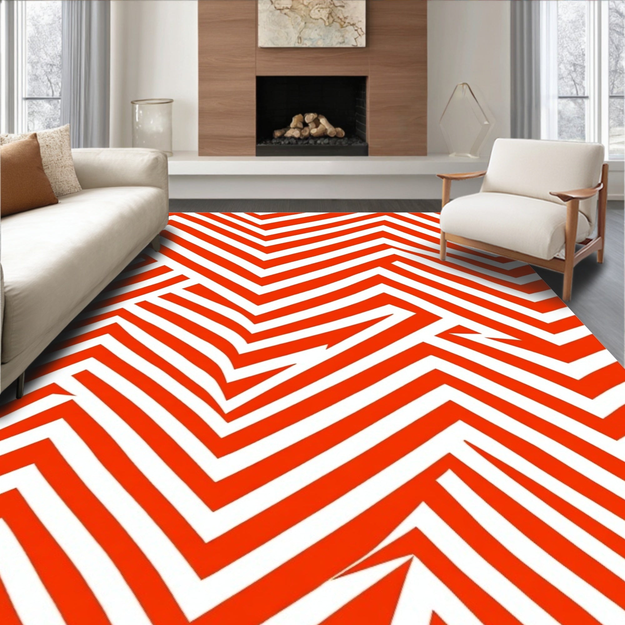 Bold Orange Stripe Abstract Rug