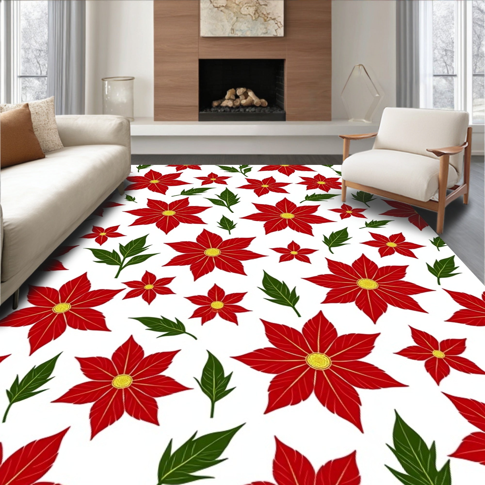 Red Poinsettia Floral Garden Rug