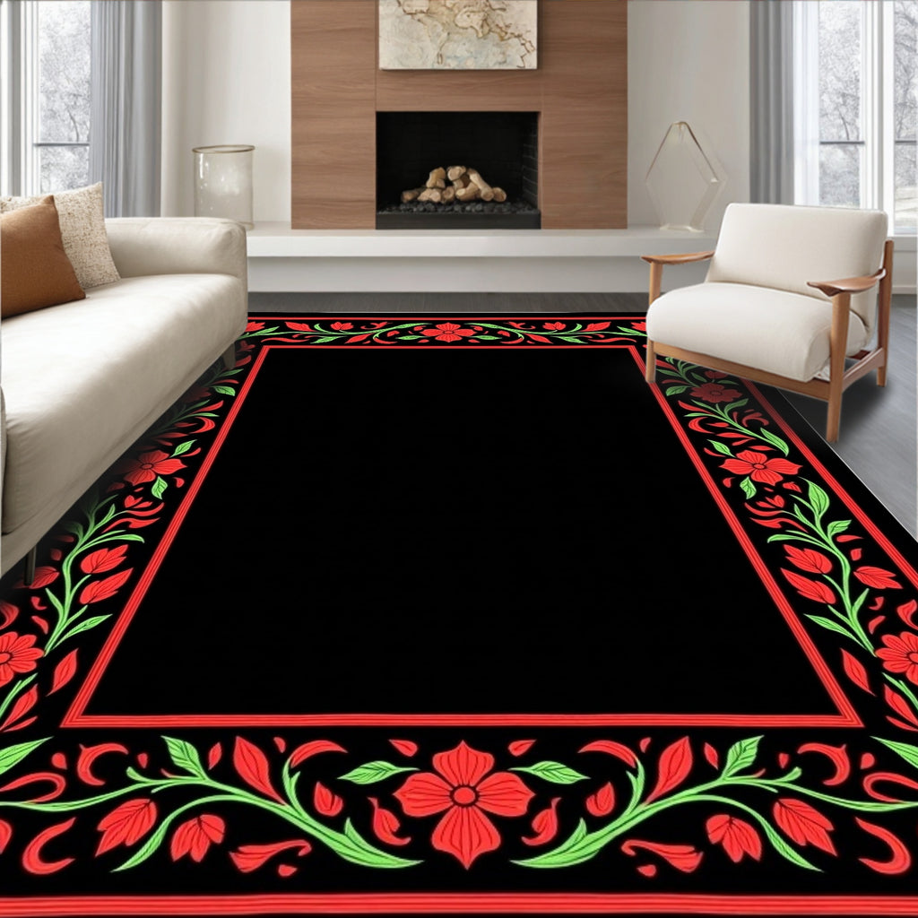 Bold Floral Vine Border Design Rug