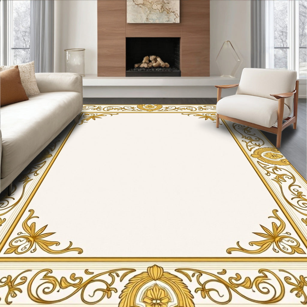Ornate Golden Scrollwork Regal Border Rug