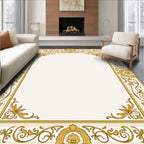 Ornate Golden Scrollwork Regal Border Rug