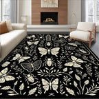 Black cream butterfly insect foliage composition Rug