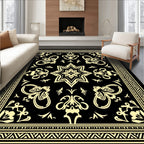 Black Gold Ornamental Floral Design Rug