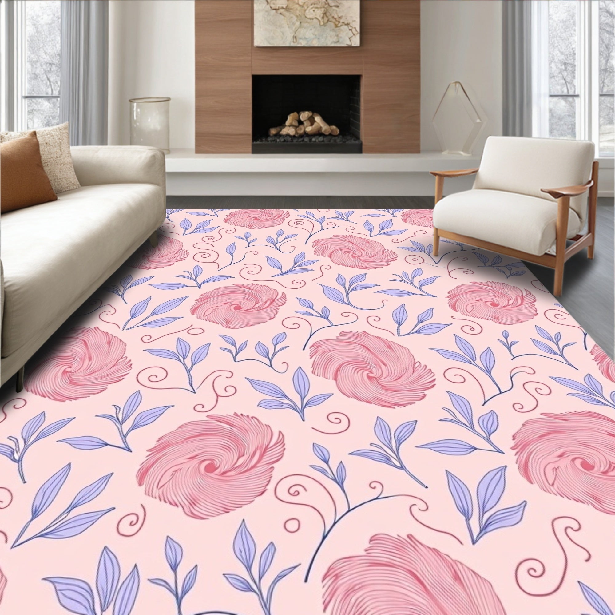 Pastel Floral Swirl Pattern Rug
