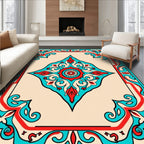 Ornate Teal Red Floral Diamond Rug