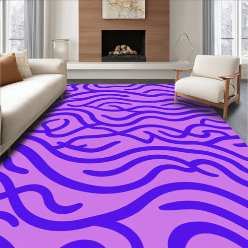 Abstract Purple Wavy Lines Design Rug