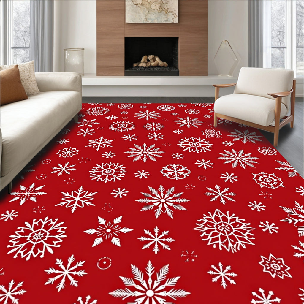 Red White Snowflake Collection Rug