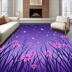 Pink Floral Meadow And Purple Sky Rug